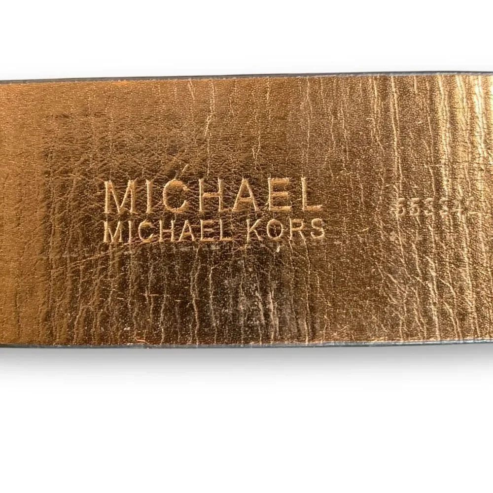 Michael‎ Michael Kors Chocolate Logo Belt Statement MK Buckle Synthetic Leather